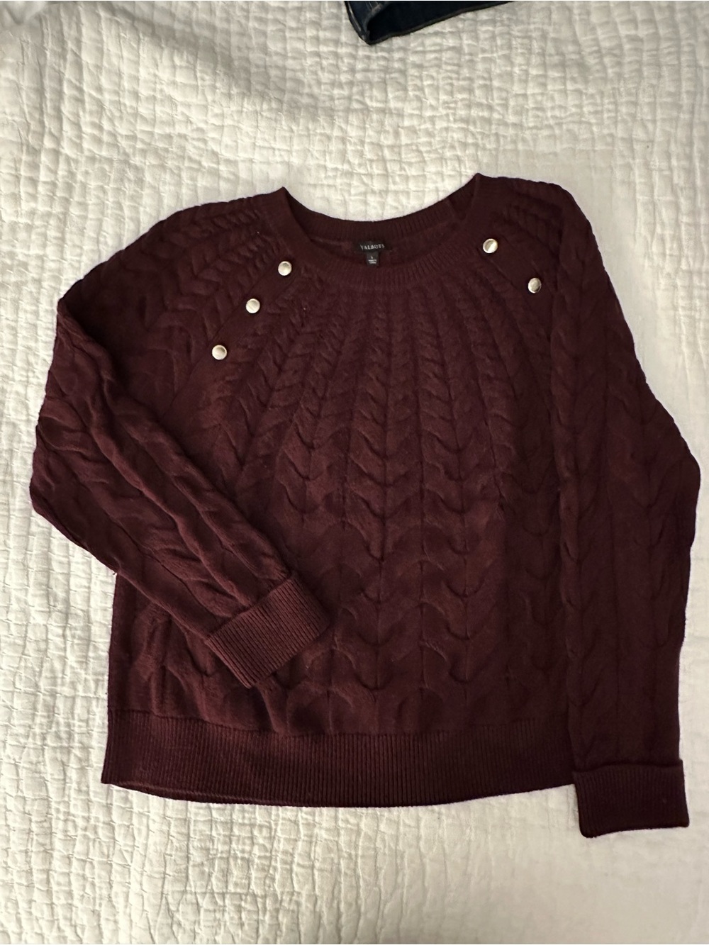 Talbots NWOT Cable Knit Button-Accent Sweater - Burgundy